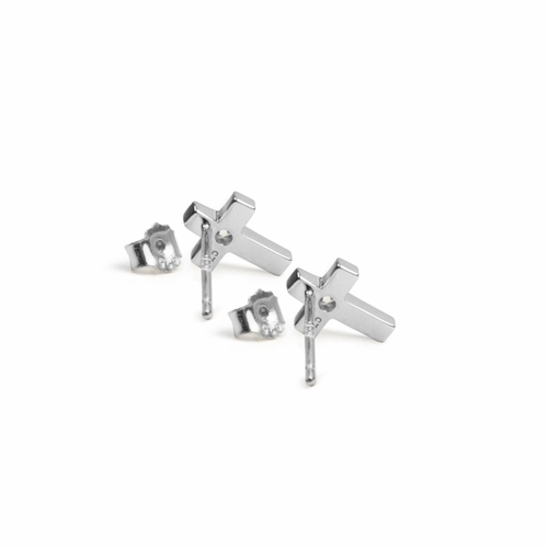 3/8 Inch Sterling Silver Cross Earrings with Cubic Zirconia Stone Center