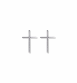 3/8 Inch Sterling Silver Stick Cross Earrings