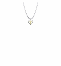 3/8 Inch Two-Tone Sterling Silver Heart with Cross Baby Necklace