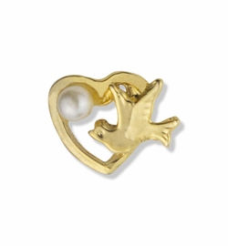 3/8 x 1/2 Inch Gold Open Heart with Ascending Dove and Imitation Pearl