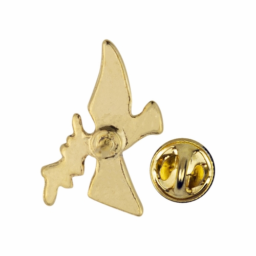 3/8 x 5/8 Gold Descending Dove with Olive Branch Lapel Pin