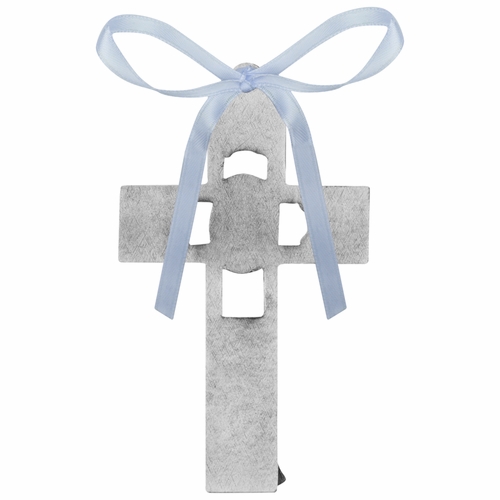 3 Inch Antiqued Pewter Baby Boy Pierced Cradle Cross