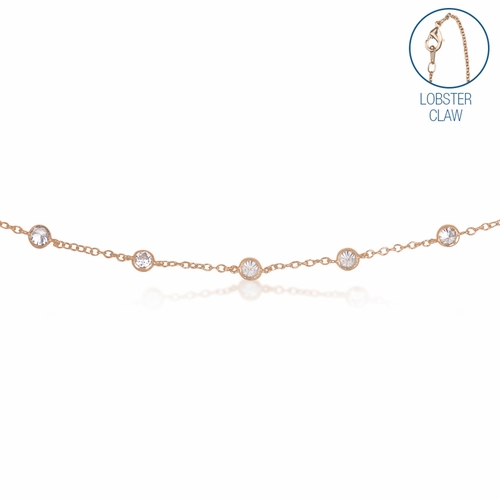 36 Inch Rose Gold Plated Cable Necklace Chain with Crystal CZ Stones