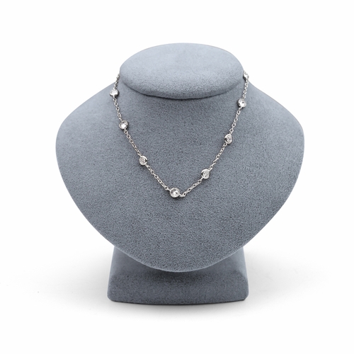 36 Inch Silver Plated Cable Necklace Chain with Crystal CZ Stones