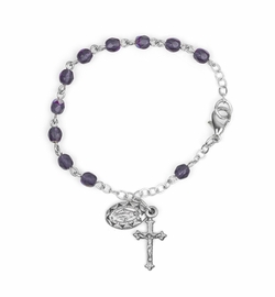 3mm February Rosary Baby Bracelet with Miraculous and Crucifix Charms