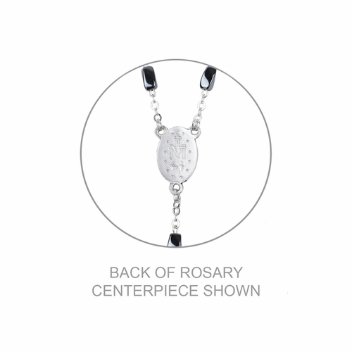 3mm Hematite Oval Faceted Beads Rosary with Crucifix and Miraculous Center