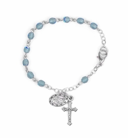 3mm March Rosary Baby Bracelet with Miraculous and Crucifix Charms