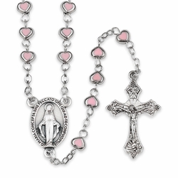3mm Pink Heart Beads Rosary with Crucifix and Miraculous Center