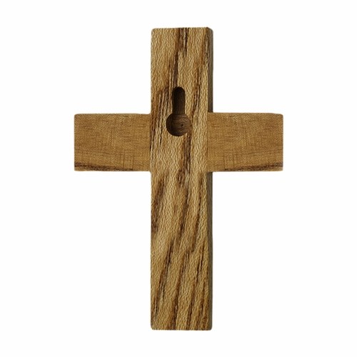 4-1/2 Inch Brass and Wood Wall Cross with Centered Pewter Chalice