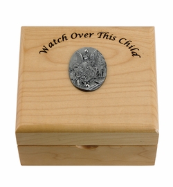 4-3/4 x 4-1/4 x 2-3/4 Inch Angel Maple Wood Keepsake Box