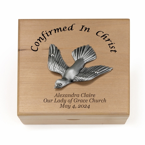4-3/4 x 4-1/4 x 2-3/4 Inch Dove Confirmation Maple Wood Keepsake Box