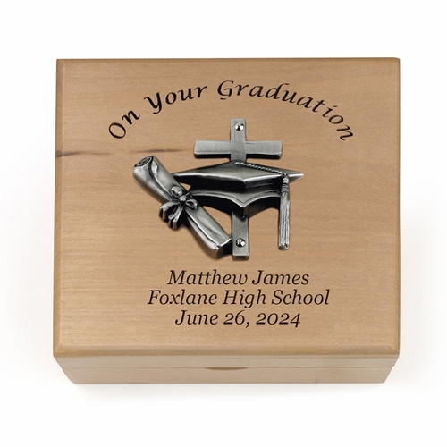 4-3/4 x 4-1/4 x 2-3/4 Inch Graduation Maple Wood Keepsake Box