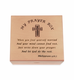 4-3/4 x 4-1/4 x 2-3/4 Inch Personalized Prayer Maple Wood Keepsake Box