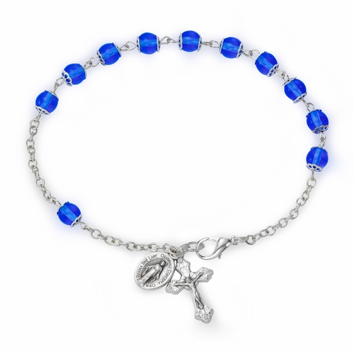 4 Inch Blue Glass Capped Beads Rosary Bracelet