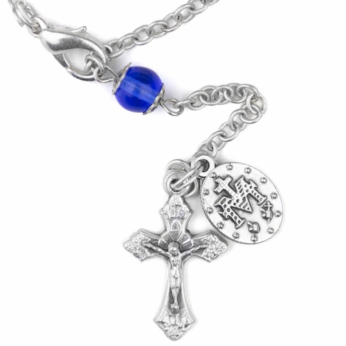 4 Inch Blue Glass Capped Beads Rosary Bracelet