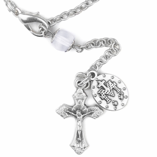 4 Inch Crystal Glass Capped Beads Rosary Bracelet