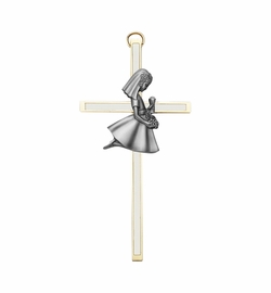 4 Inch Screened Brass First Communion Girl Wall Cross