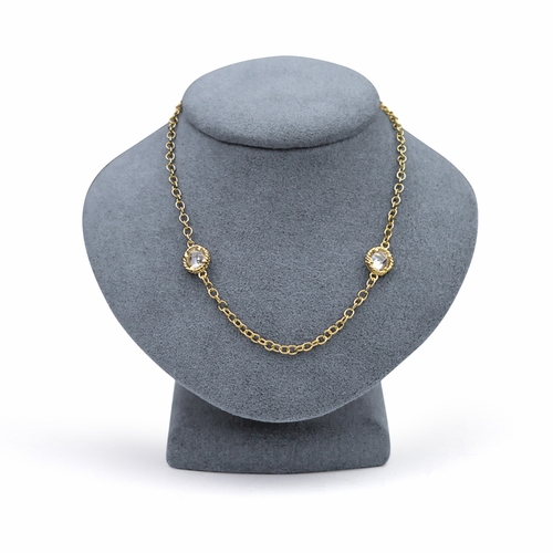 48 Inch Gold Plated Cable Necklace Chain with Crystal CZ Stones