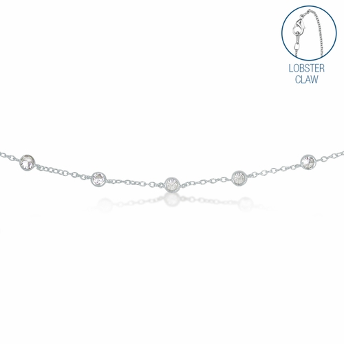 48 Inch Silver Plated Cable Necklace Chain with Crystal CZ Stones