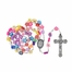 4mm Multi-Color Plastic Bead Flower Rosary with Crucifix and Miraculous Center