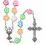 4mm Plastic Multi-Color Flower Beads First Communion Rosary with Crucifix and Chalice Center