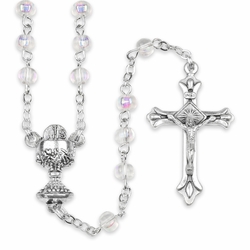 4mm Round Crystal Glass Bead Rosary with Crucifix and Chalice Center