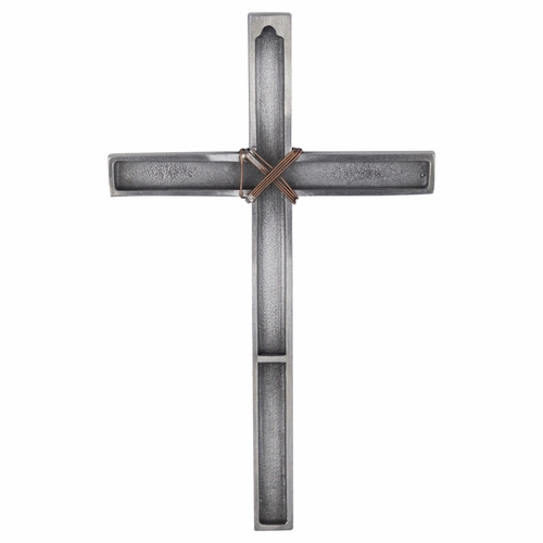 5-1/2 Inch Pewter Wall Cross With Rope-Like Copper Wire