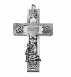 5-1/2 Inch Pierced Pewter First Communion Boy Wall Cross