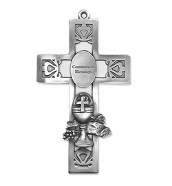 5-1/2 Inch Pierced Pewter First Communion Chalice Wall Cross