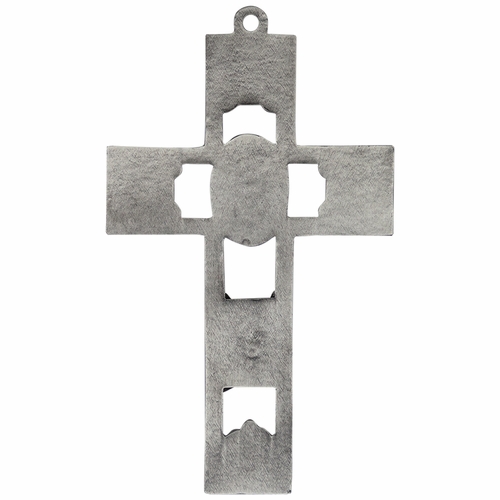 5-1/2 Inch Pierced Pewter Guardian Angel Wall Cross