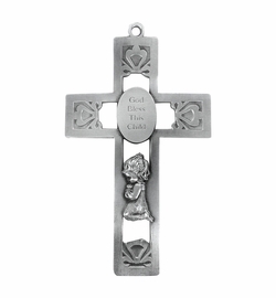 5-1/2 Inch Pierced Pewter Praying Girl Wall Cross