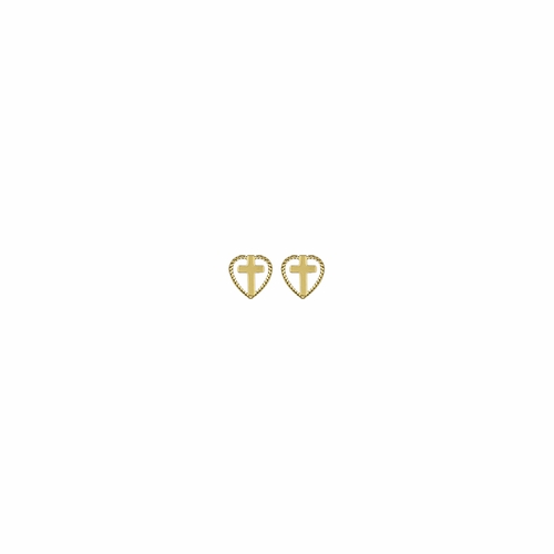 5/16 Inch 18KT Gold  Plated Over Sterling Silver Heart with Cross Earrings