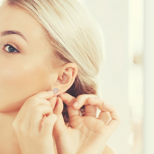 5/16 Inch Sterling Silver Circle Cross Earrings with Cubic Zirconia Stones