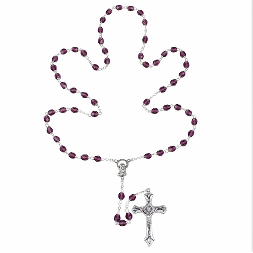 5.5mm Amethyst Fire Crystal Bead Rosary with Crucifix and Madonna Center