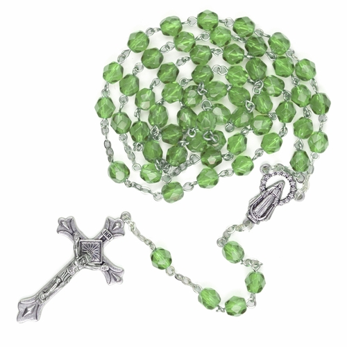 5.5mm August Peridot Beads Rosary with Crucifix and Madonna Center