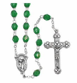 5.5mm Emerald Fire Bead Rosary with Crucifix and Madonna Center