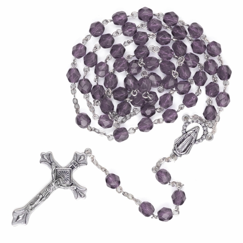 5.5mm February Amethyst Beads Rosary with Crucifix and Madonna Center