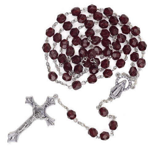 5.5mm January Garnet Beads Rosary with Crucifix and Madonna Center