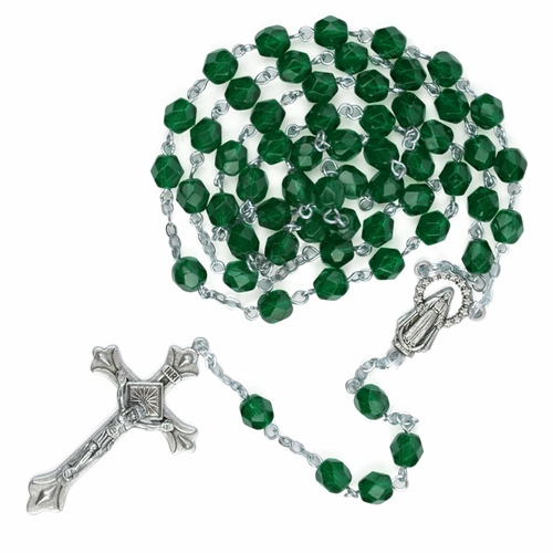 5.5mm May Emerald Beads Rosary with Crucifix and Madonna Center