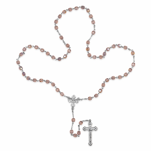 5.5mm Rose Crystal Bead Rosary with Crucifix and Four Way Center