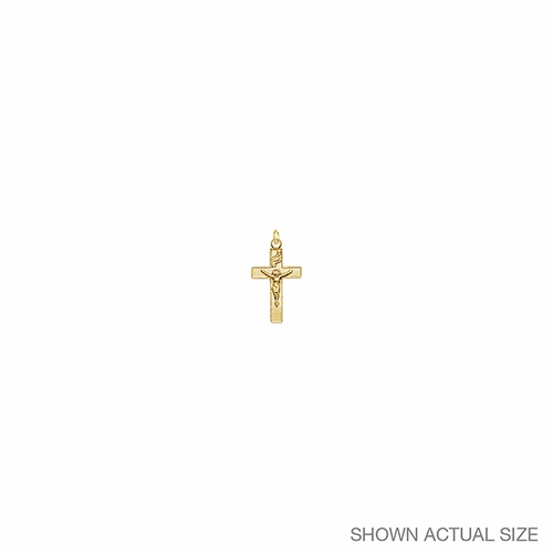5/8 Inch 14KT Gold Dotted Border Crucifix Pendant