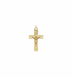 5/8 Inch 14KT Gold Dotted Border Crucifix Pendant