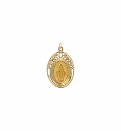 5/8 Inch 14KT Gold Oval with Polished Border Filigree Miraculous Medal