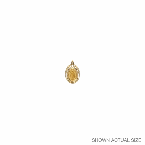 5/8 Inch 14KT Gold Oval with Polished Border Filigree Miraculous Medal