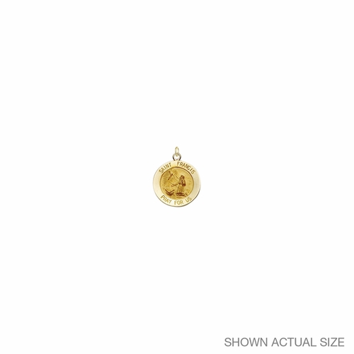 5/8 Inch 14KT Gold Round St. Francis Medal, Patron Saint of Animals