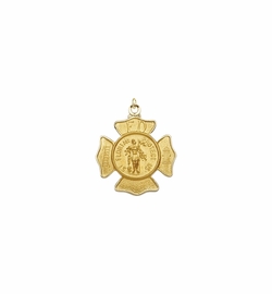 5/8 Inch 14KT Gold Shield St. Florian Medal, Patron Saint of Firefighters