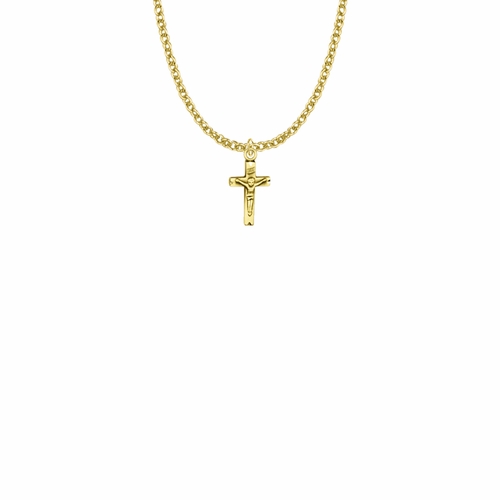 5/8 Inch 18KT Gold Plated Over Sterling Silver Small Crucifix Necklace