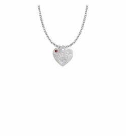 5/8 Inch "Mommy & Me" Silver Heart Necklace with January Birthstone