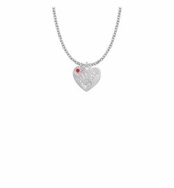 5/8 Inch "Mommy & Me" Silver Heart Necklace with July Birthstone