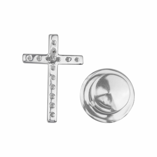 5/8 Inch Polished Sterling Silver Cross Pin With Cubic Zirconia Stones And Spring Loaded Quality Clutch 